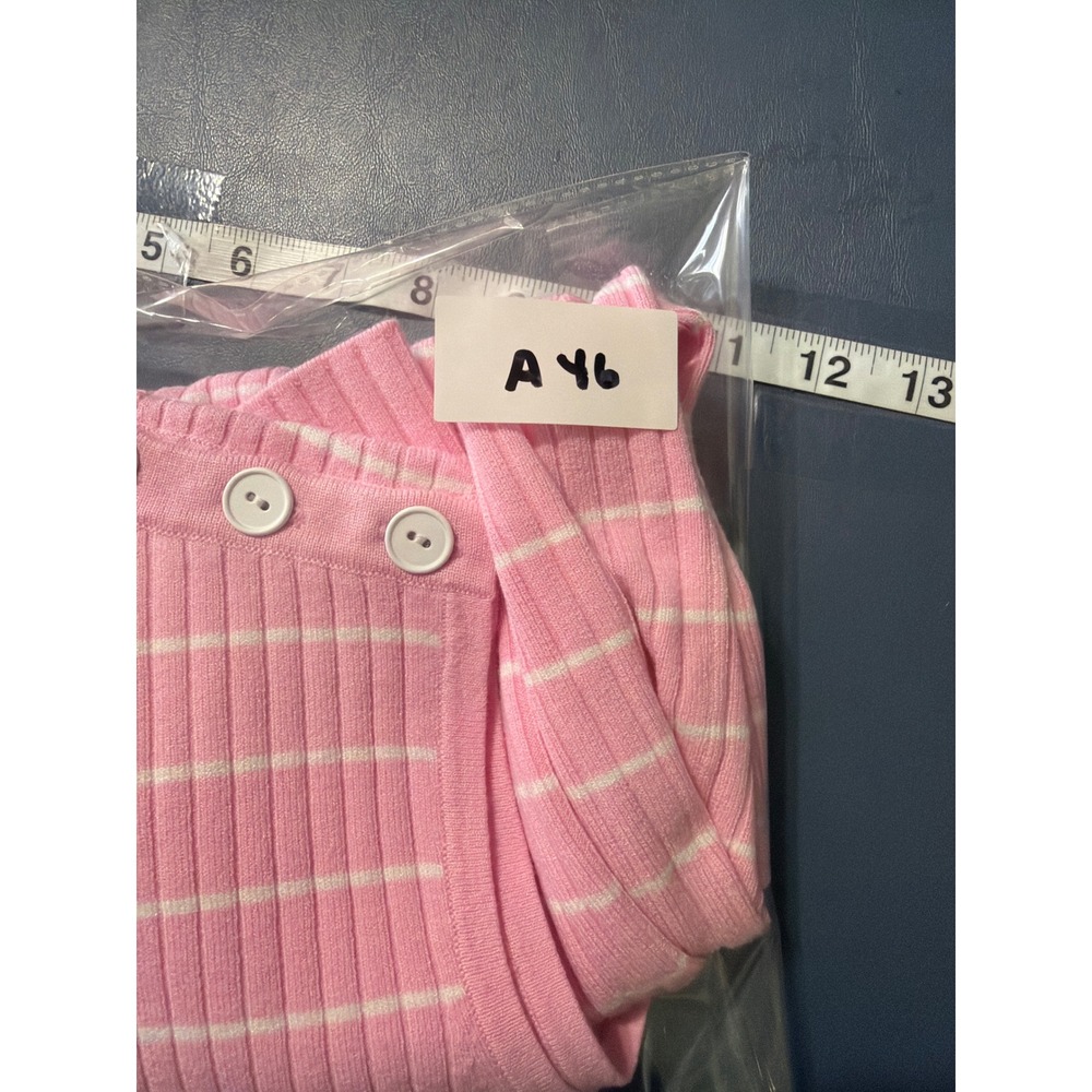 Talbots Plus Pink Shirt 1X White Striped Sleeveless Mock Neck Button Shoulder - Picture 9 of 9